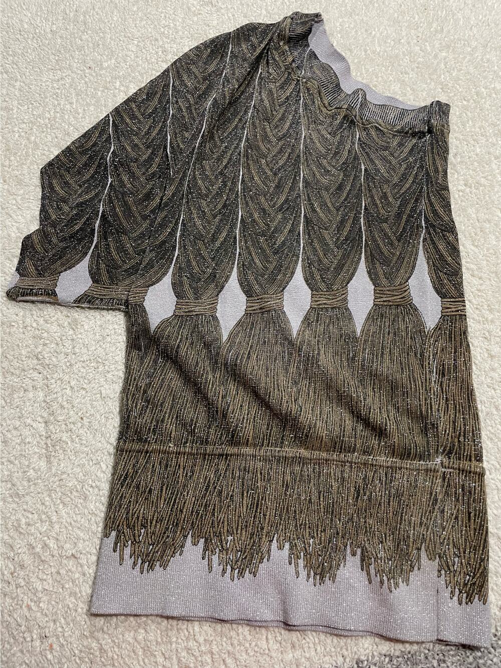 Cashemera Women's Size Large One Shoulder Pullover Rayon Blend Knitted Top Brown